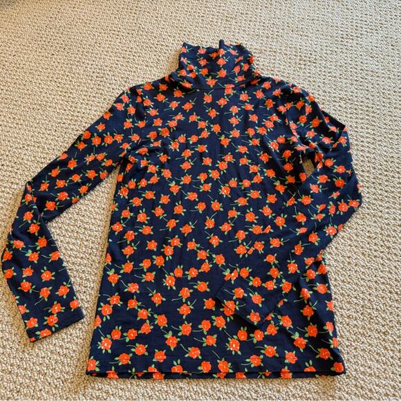 NWT J Crew Mock Neck Floral Longsleeve Top, Orange, Navy, Size Small - Picture 2 of 8